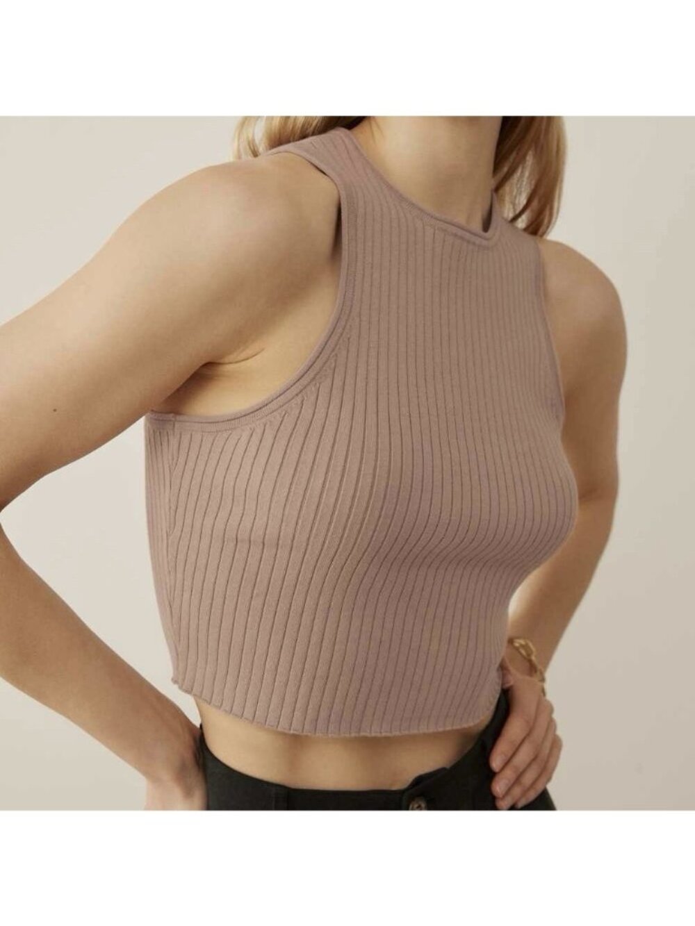 Reformation Brown Cropped Carlota Ribbed Sweater Tank Top Women’s Size Small